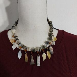 Vintage Unique Mother of Pearl Shell Choker Necklace with Dangling Shapes Charms